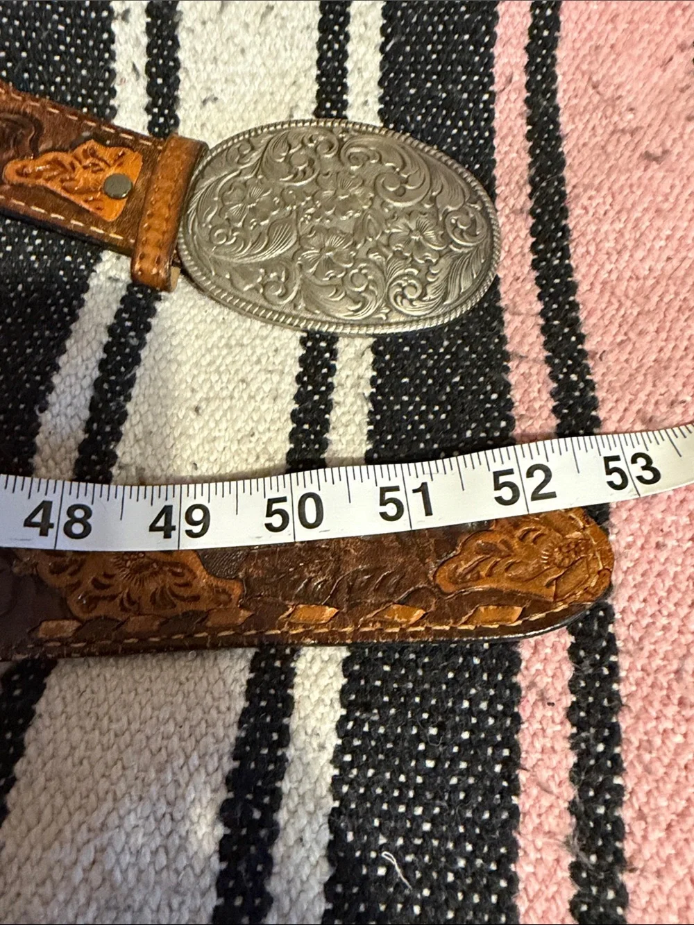 Women's Vintage Floral Engraved Silver-Tone Belt Buckle with Brown Leather Strap